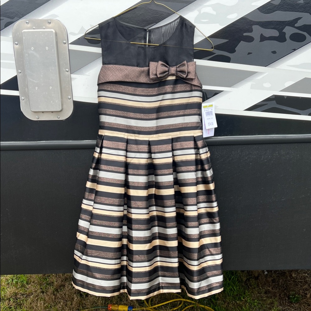 Bonnie Jean Black and Brown Striped Formal Dress